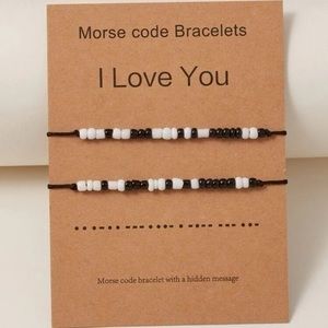 2 pcs I Love You Morse Code String Bracelet Set Adjustable Black and White Kids